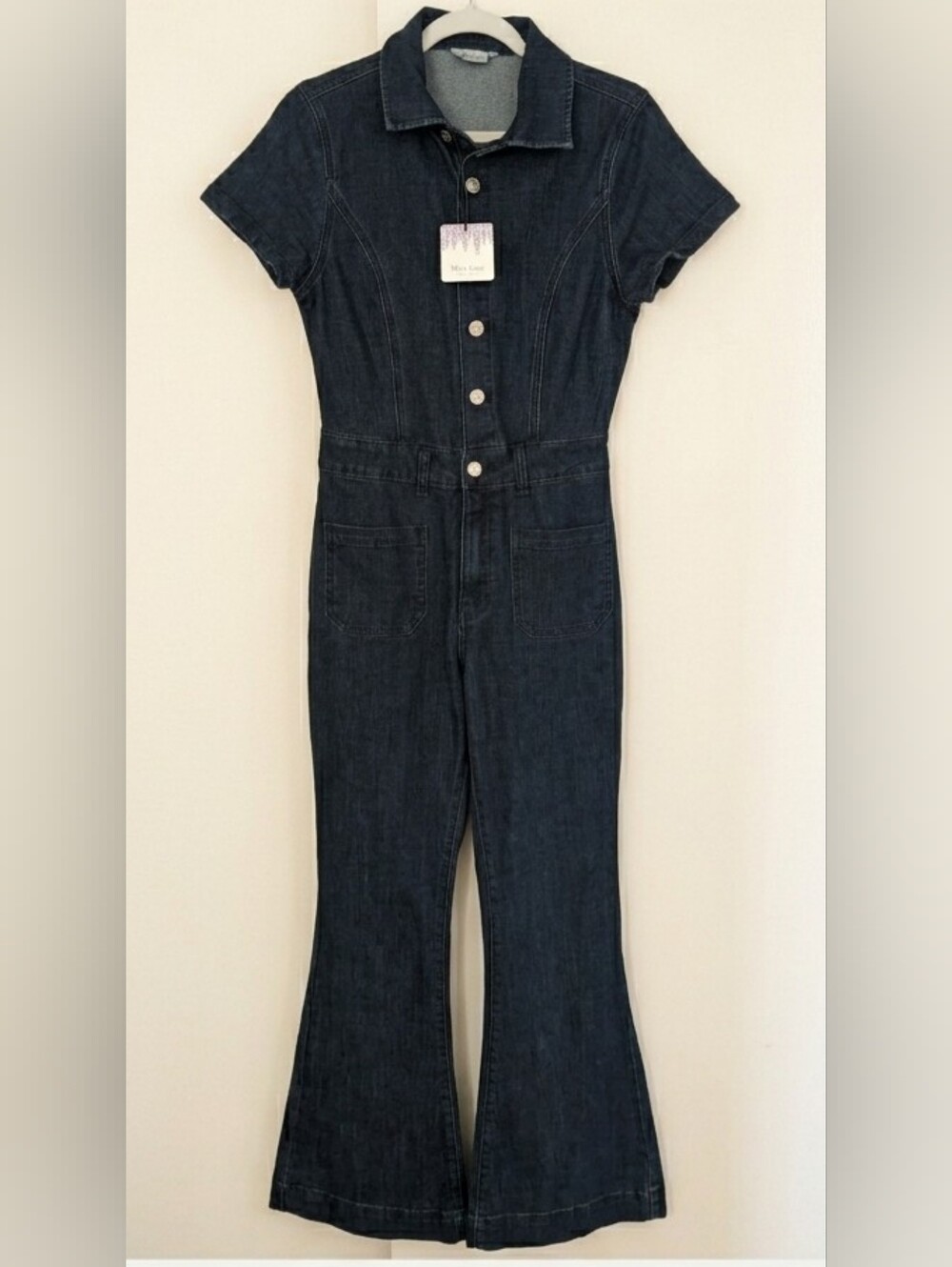 Vintage Lane Women's Dark Indigo Denim Jumpsuit - Boot Cut